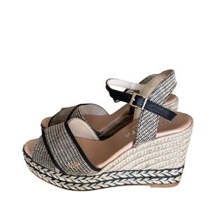 VISCATA Barcelona Espadrille Wedge Sandals Black Tan Woven Ankle Strap Size 9 40